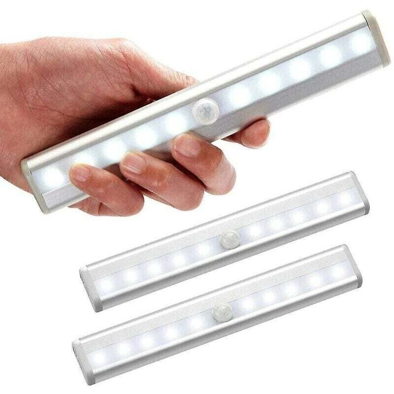 Set Di 3 Luci Led Da Interno Con Sensore Di Movimento, 10 Faretti Led Wireless Per Armadi, Luci Led A Batteria Per Armadi Con Striscia Magnetica, Luce Notturna Per Scale E Corridoi Dei Bambini (bianco