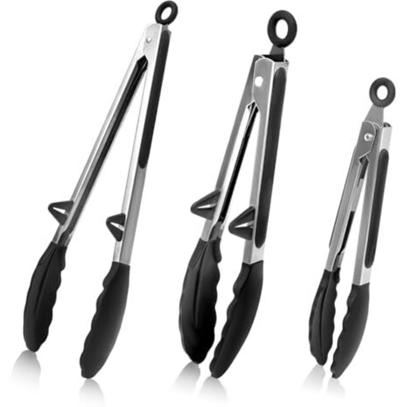 [mai Usato]3 Pezzi Pinze Da Cucina In Silicone, Pinze Da Cucina In Acciaio Inossidabile Resistenti Al Calore, Punte In Silicone Senza Bpa, Pinze Per Barbecue, Pinze Da Cucina Per Barbecue, Insalata, 2