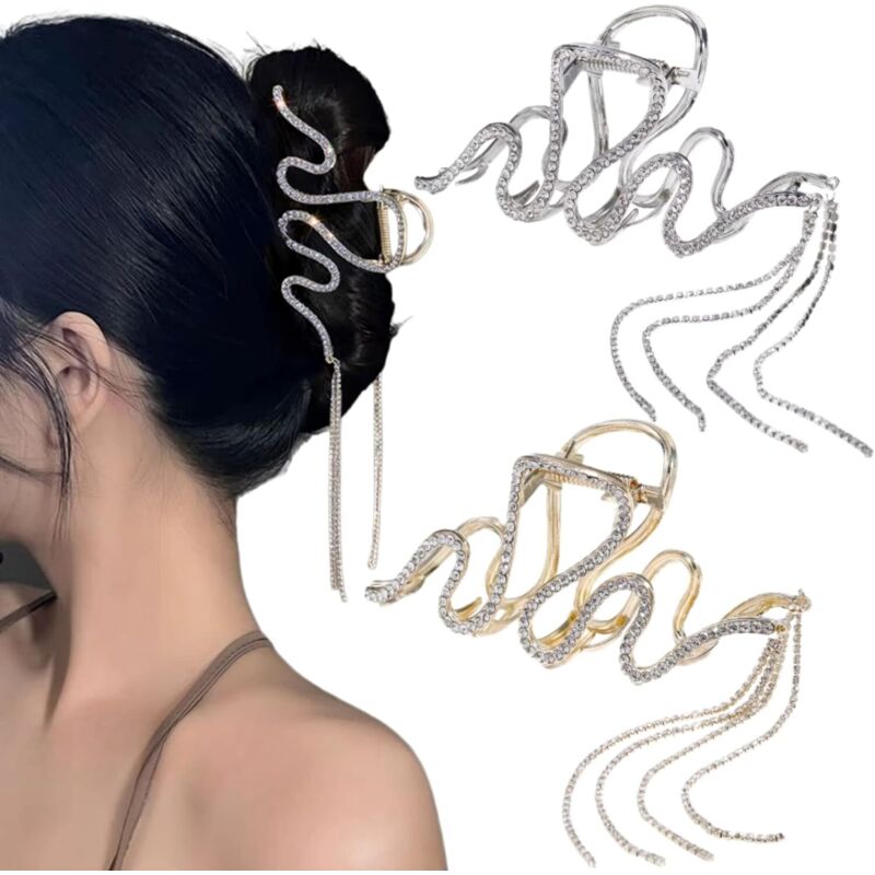 Set Di Due Fermagli Per Capelli Con Strass, Nappe, Fermagli Per Capelli Grandi, Fermagli Per Capelli Spessi, Fermagli Per Capelli In Metallo Di Grandi Dimensioni Per Donna, Accessori Per Capelli Da Do