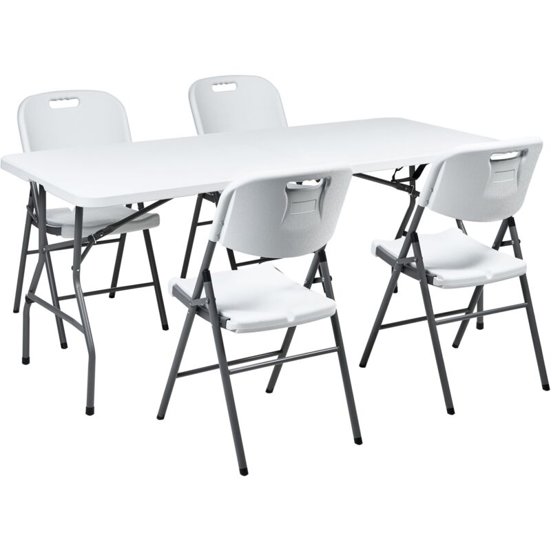 Set Da Pranzo Da Giardino 4 Posti 180 X 74 Cm Tavolo Rettangolare Sedie Pieghevoli Con Gambe In Acciaio Bianco Cugnoli