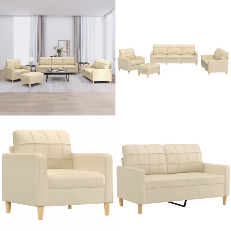 Set Di Divani 4 Pz Con Cuscini Crema In Tessuto - Divano A 2 Posti - Divano A 3 Posti