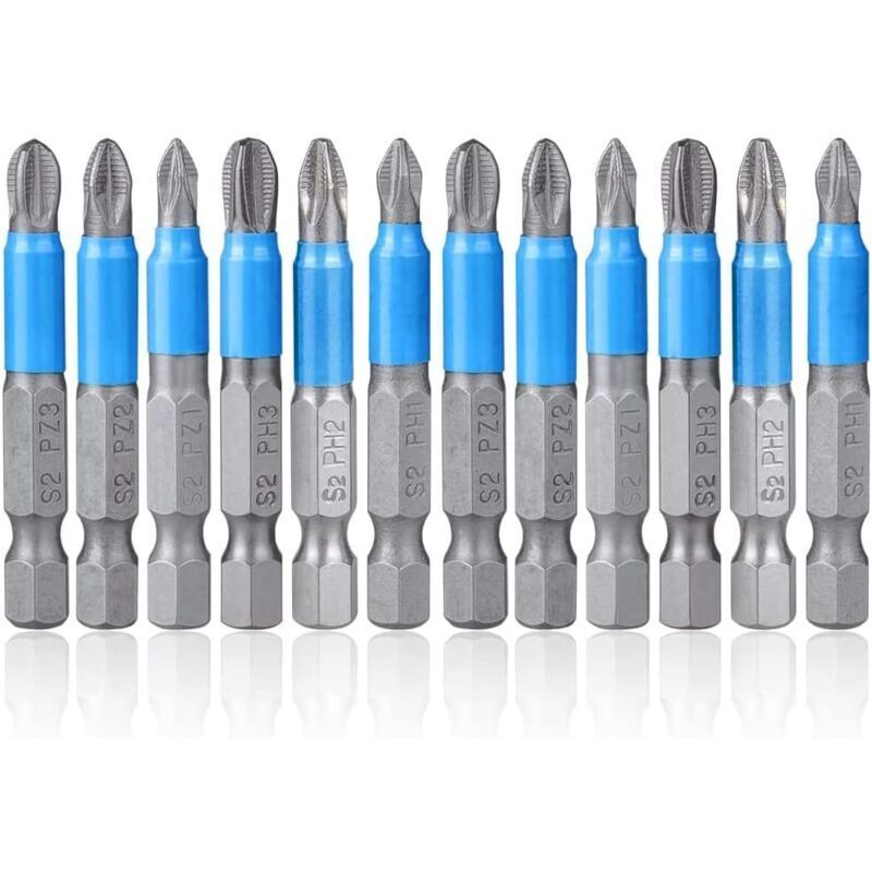 12 Punte Per Cacciavite Phillips Magnetiche, Punte Per Cacciavite Phillips Antiscivolo, Punte Per Cacciavite Magnetiche Con Gambo Esagonale Da 50 Mm Ph1 Ph2 Ph3 Pz1 Pz2 Pz3 Per Utensili Elettrici