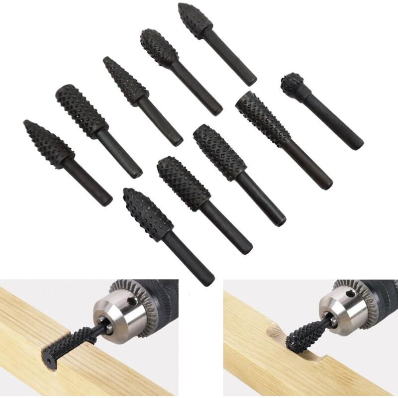 Lime Per Legno, Set Di 10 Lime, Set Di Utensili Per Fresatura Con Manici In Legno, Punte Da Trapano, Utensili Per Intaglio Del Legno, Levigatrice, Levigatrice A Disco, Levigatrice Conica, Punte Da Tra