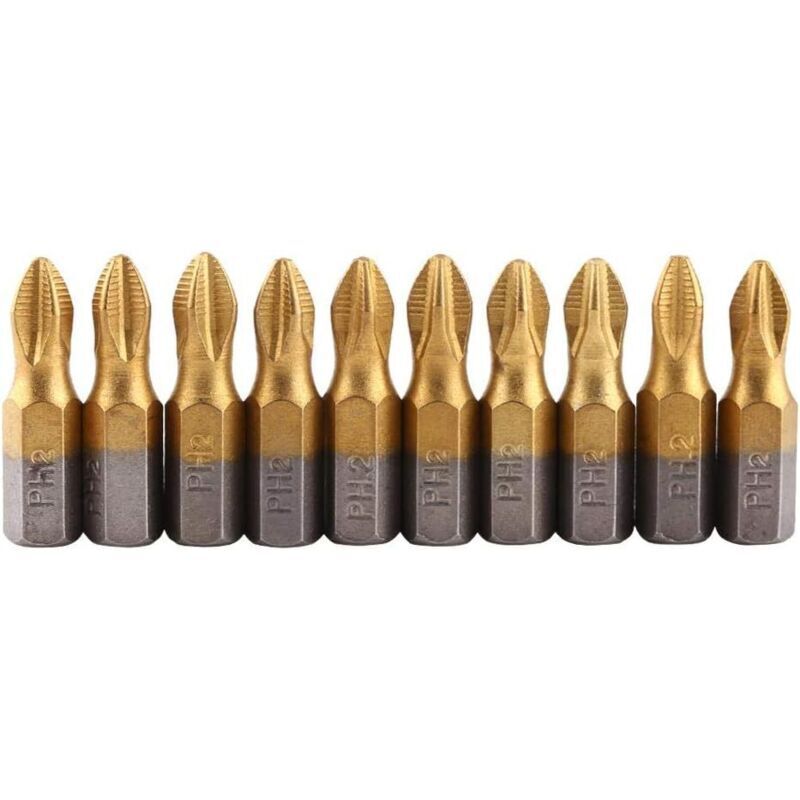 Set Di Punte Per Avvitatore A Impulsi, 10 Punte Per Cacciavite Magnetiche Ph2, Testa A Croce, Rivestite In Titanio, Attacco Esagonale Da 1/4", Lunghezza 25 Mm, Punte Per Cacciavite Magnetiche Ph2, Set