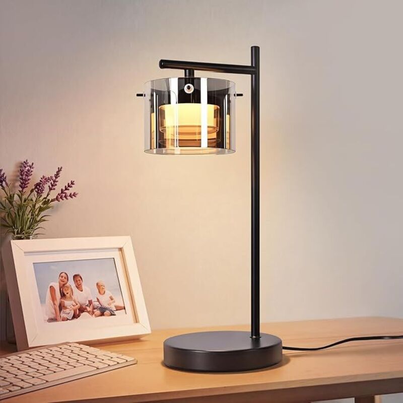 Gbly Lampada Da Tavolo Con Cavo Led Lampada Notturna Lampada Da Tavolo Nero In Vetro Affumicato Metallo Luce Calda Lampada Notturna Moderna Lampada Da Letto Per Soggiorno Camera Da Letto Sala Da Pranz