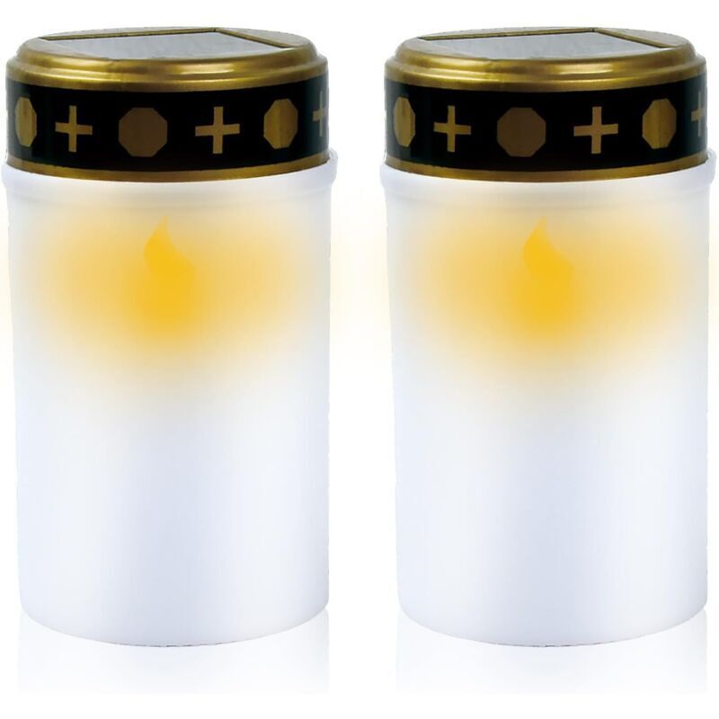 Set Di 2 Lampade A Led Per Cimitero, Candele Per Tomba, Candele Bianche Per Cimitero, Candele Funebri A Led, Luci Solari Per Cimitero