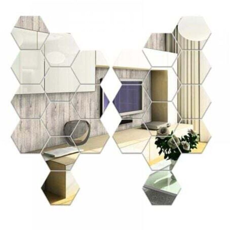Set Di 24 Specchi Da Parete Esagonali, Specchi Da Parete Adesivi Argento 126×110×63 Mm, Specchi Da Parete Esagonali Autoadesivi In Acrilico Per Divano, Decorazione Dietro La Tv, Camera Da Letto, Soggi