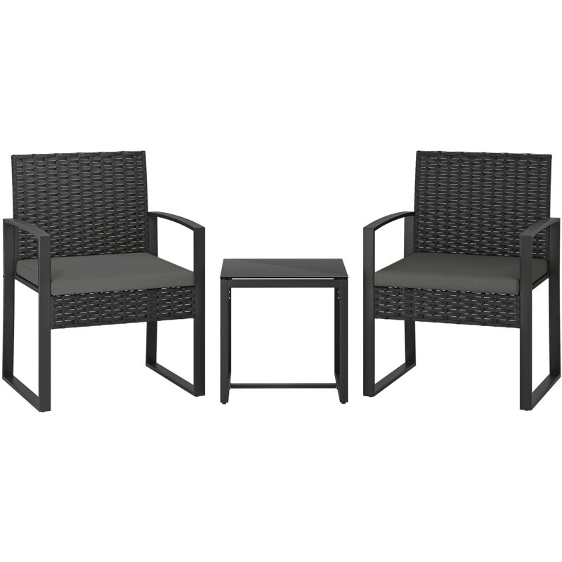 Set Da Bistrot In Rattan, Set Di Mobili Da Giardino A 3 Pezzi Con 2 Sedie Da Giardino, Tavolino Da Caffè, Cuscini Rimovibili, Set Di Sedute Da Giardino Per Balcone E Patio, Grigio Scuro