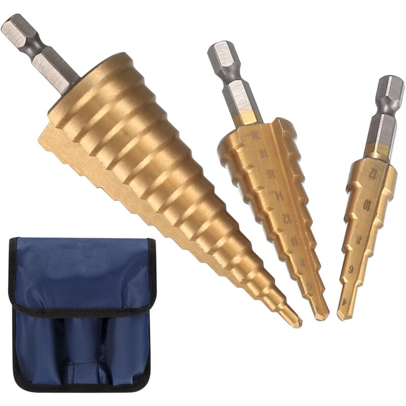 Freosen - Punte Per Trapano A Gradini 4 Mm-12/20/32 Mm Hss Punte Per Trapano A Gradini Con Punzone Centrale Automatico, Punte Per Trapano A Gradini Triangolari Punte Per Trapano Coniche Rivestite Per Metallo, A