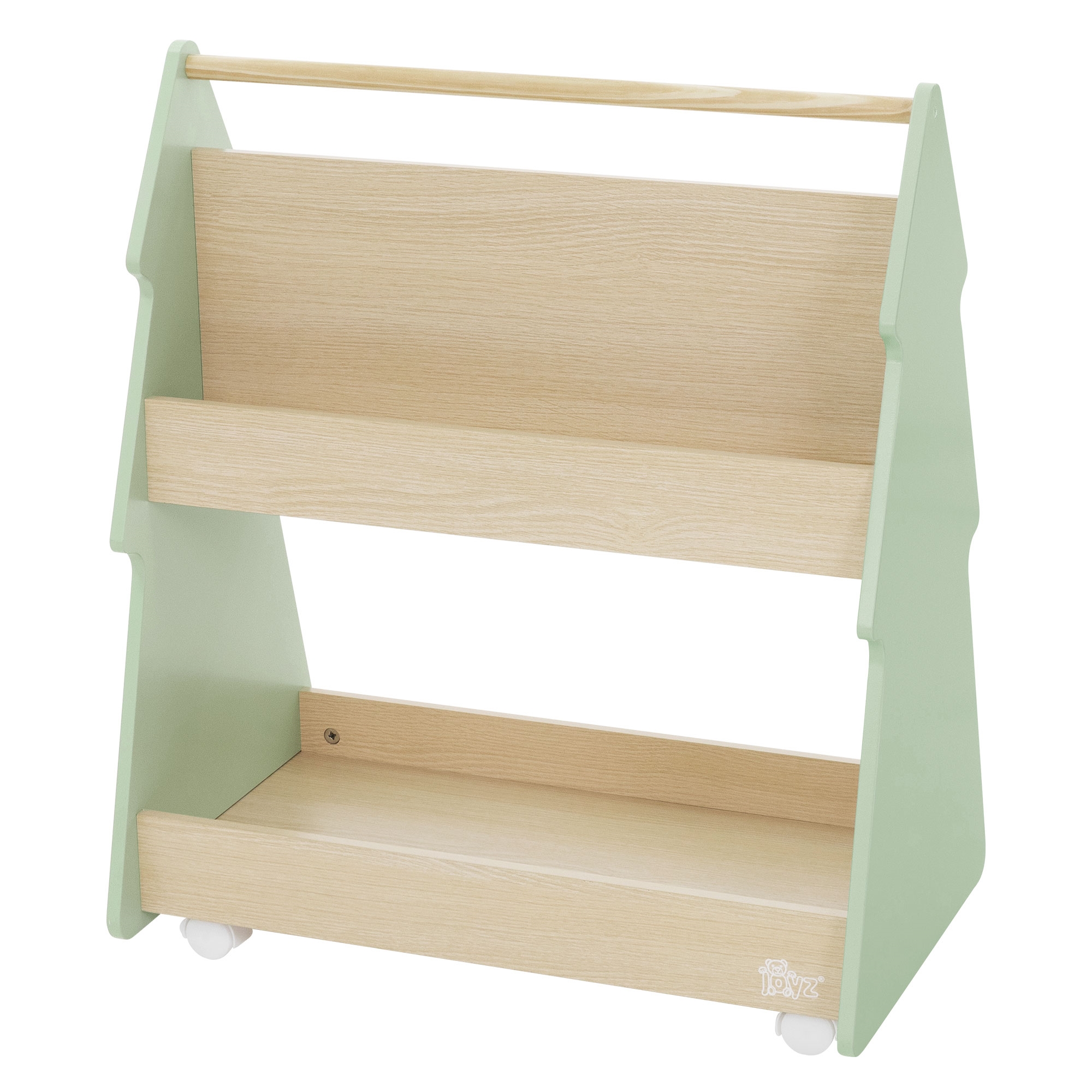 Libreria Per Bambini Design Abete 60x38x70,5 Cm Beige-verde Scaffale Per Bambini In Legno Con 3 Ripiani E 4 Rotelle Scaffale Per Camera Dei Bambini Libreria Per Giocattoli Organizzatore - Joyz