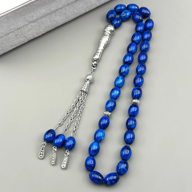33 Stück ovale Glasperlen-Armbänder für Damen und Herren, muslimischer Rosenkranz, Gebets-Tasbih, Handkette, Quastenanhänger, islamischer Schlüsselanhänger, Schmuck Image
