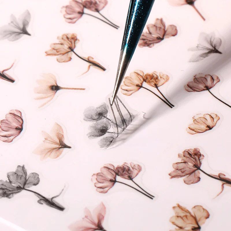 1PC Sukkulenten Blume 3D Nagel Aufkleber Frühling Floral Blätter Klebstoff Transfer Aufkleber Slider DIY Nail art Dekoration Image