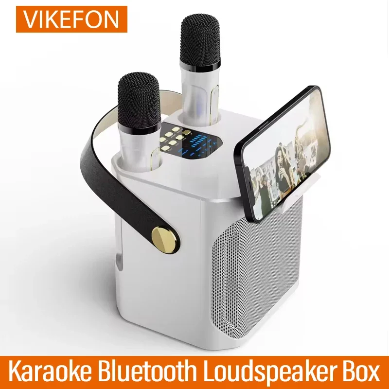 Hochleistungs-Karaoke-Bluetooth-Lautsprecher mit Dual-Mikrofon, Boombox, tragbarer 360-Grad-Stereo-Surround, wasserdichter kabelloser Subwoofer Image