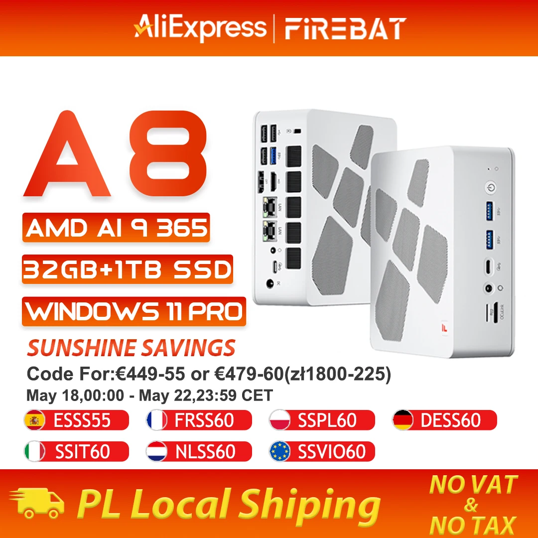Firebat A8 Mini-PC AMD Ryzen AI 9 365 USB4*2 DDR5*2 PCIe4*2 32GB 1TB Unterstützt OCuLink Windows11 Pro WiFi6 Gaming Desktop-Computer