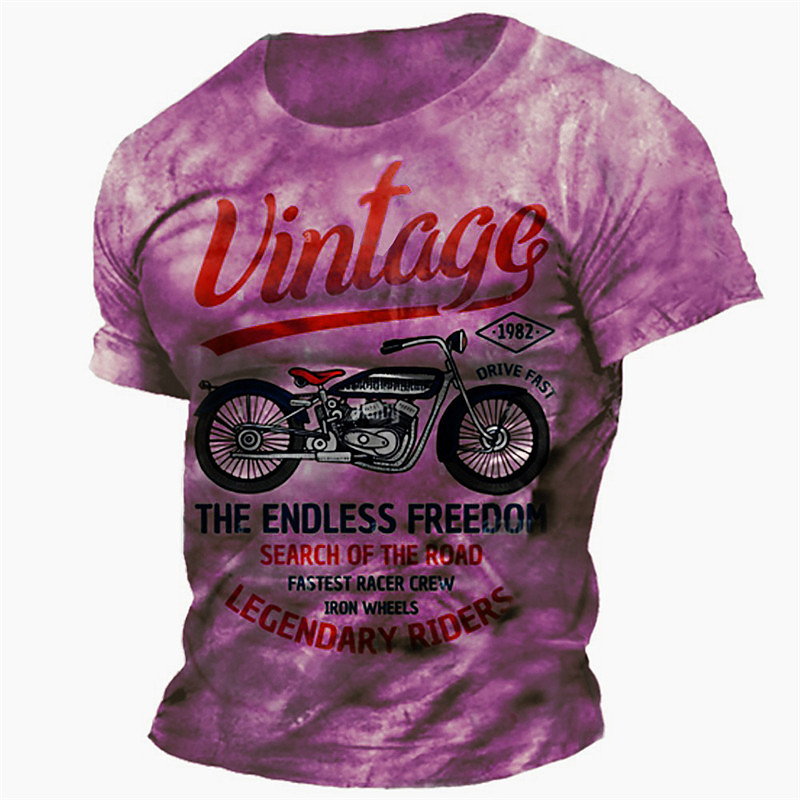 Men's Graphic Motorcycle T Shirt Distressed T Shirt Short Sleeve T shirt 3D Print Crew Neck Shirt Vintage Fashion Designer Outdoor Daily Sports Blue Brown Green Spring Summer Clothing Apparel S M L