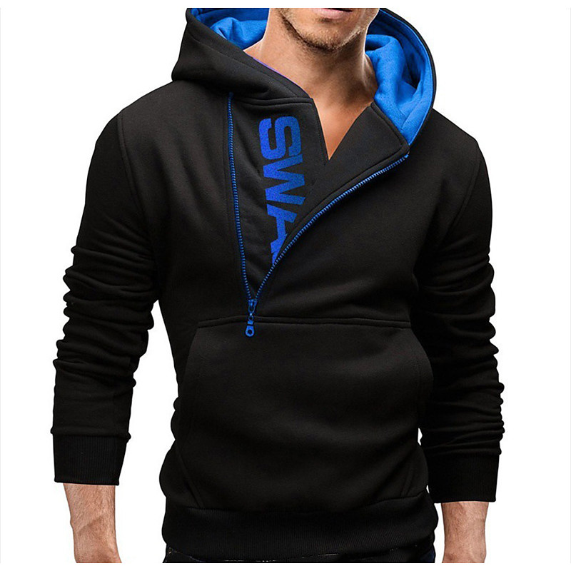 Men's Letter Hoodie Workout Shirt Running Shirt Spring Fall Half Zip Long Sleeve Athletic Hooded Thermal Warm Quick Dry Soft Moisture Wicking Breathable Running Jogging Training Bodybuilding Blue