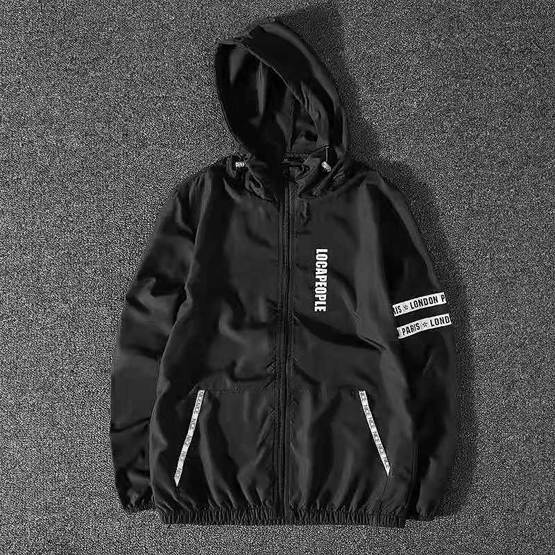 Men's Solid Colored Slogan Windbreaker Running Skin Jacket Summer Spring Pocket Full Zip Long Sleeve Street Athletic Hooded UV Sun Protection Quick Dry Lightweight Gym Workout Running Jogging Fitness