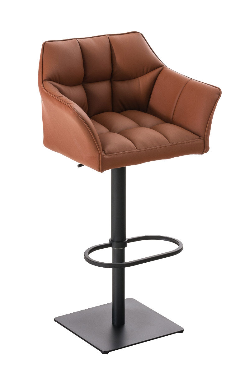 Décoshop26 - Verstellbarer Barhocker x1 in hellbraunem Kunstleder mit gepolsterter umlaufender Sitzfläche und schwarzem 10_0006007 Image