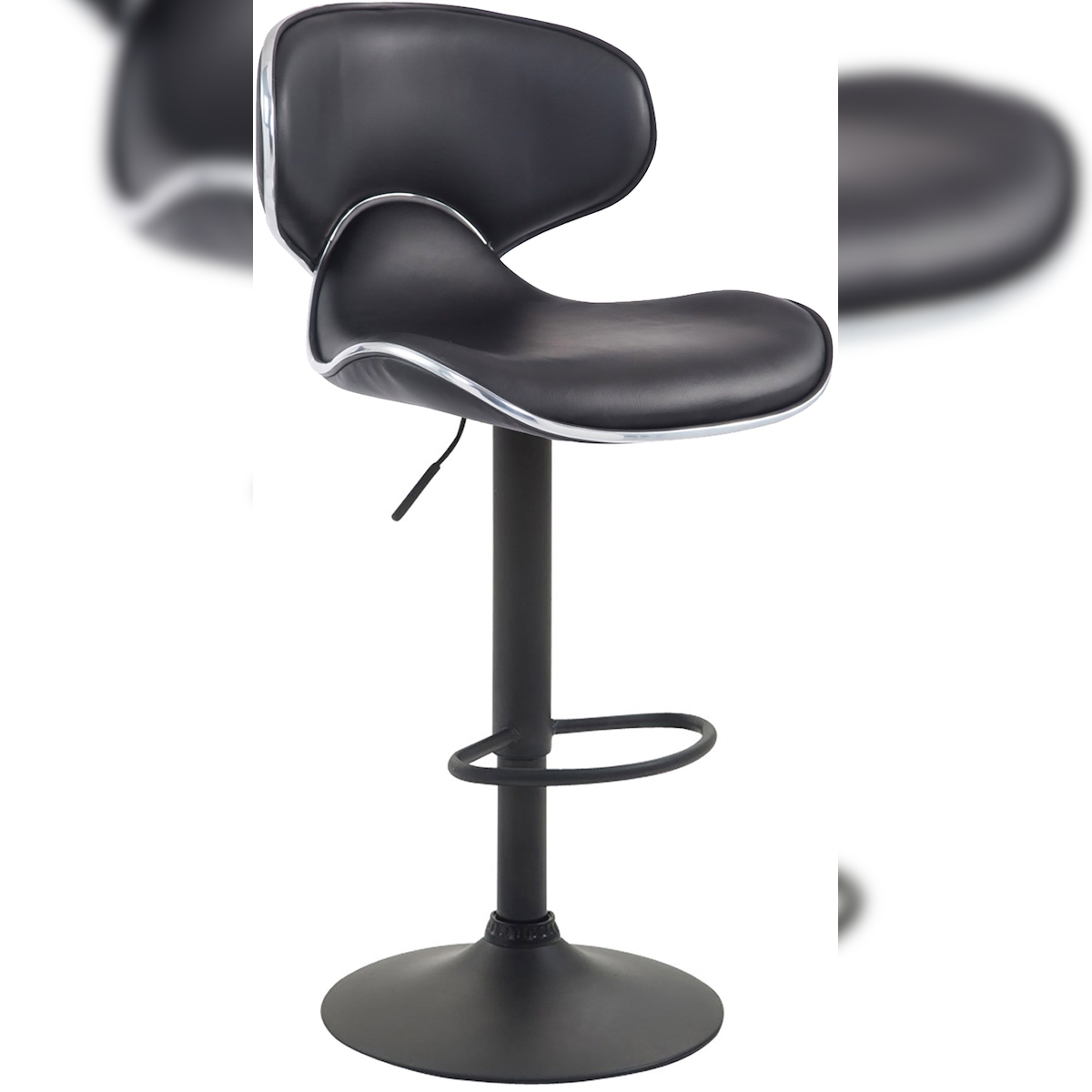 Décoshop26 - Barhocker x1 moderne Sitzfläche mit Wellenlinien aus schwarzem PVC schwarzes Metall-Trompetenfußgestell 10_0005681 Image