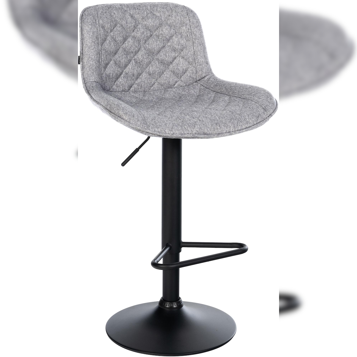 Décoshop26 - Barhocker x1 mit Fußstütze höhenverstellbar hellgrauer Stoff mit Rautensteppung schwarzes Metallgestell 10_0005872 Image