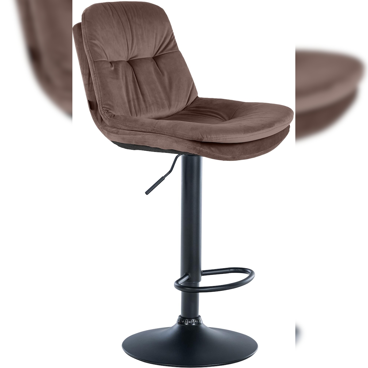 Décoshop26 - Hoher Hocker x1 für Küche und Bar mit weichem braunem Samtsitz und schwarzem Metallgestell 10_0005870 Image