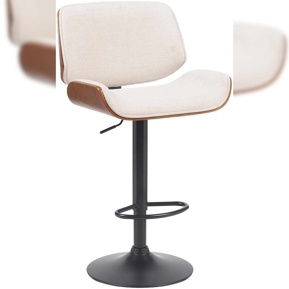 Décoshop26 - Barhocker x1 moderner Retro-Stil cremefarbener Stoff Bugholzsitz walnussfarben schwarzes Metallgestell 10_0005860 Image