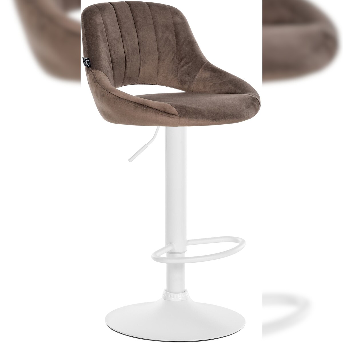 Décoshop26 - Höhenverstellbarer Barhocker x1 in braunem Samt mit durchbrochener Rückenlehne und weißem Metallgestell 10_0005730 Image