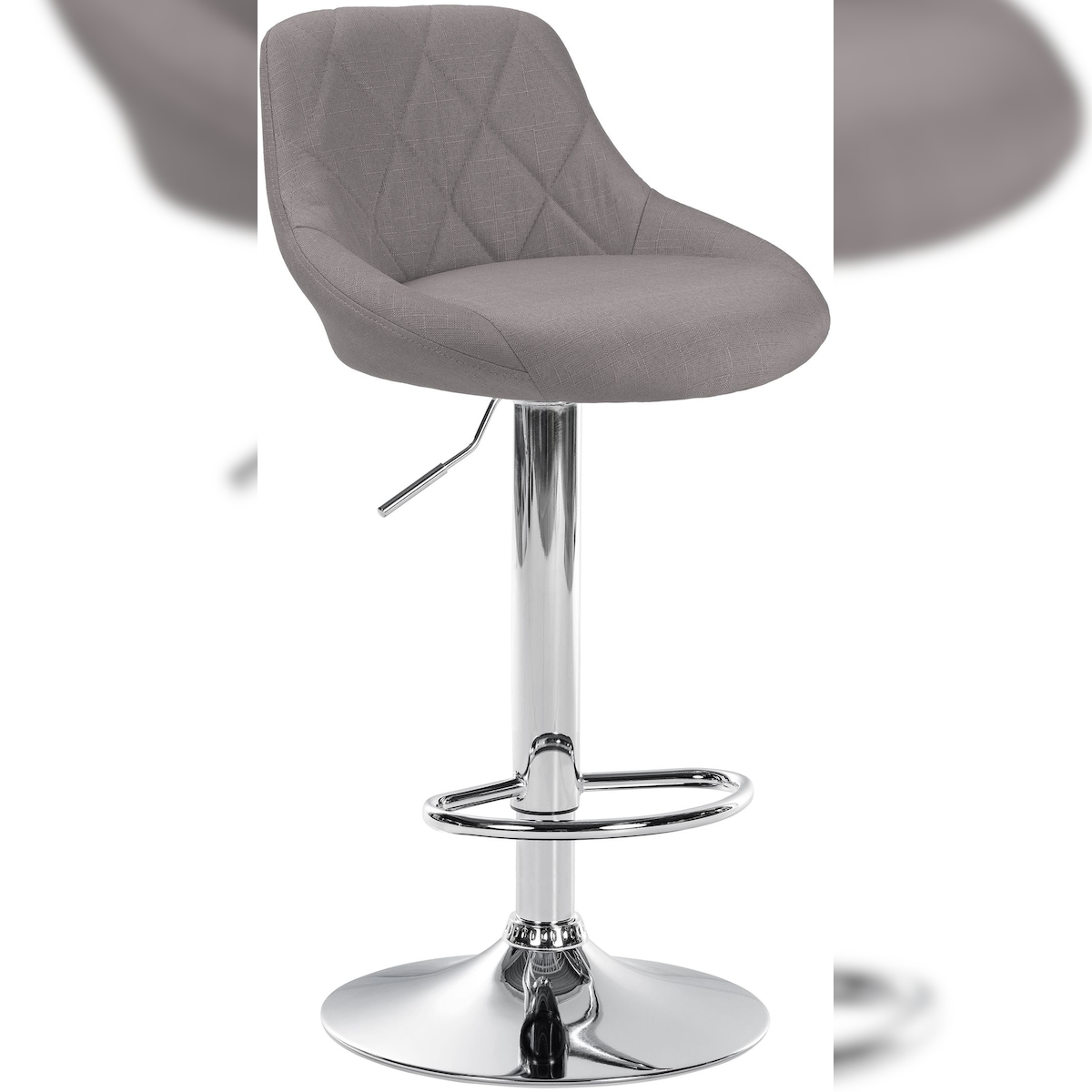 Décoshop26 - Drehbarer Barhocker x1 höhenverstellbar grauer Stoff mit Ziernähten verchromtes Metallgestell 10_0005834 Image