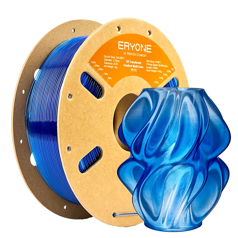 ERYONE 1KG PETG Hochgeschwindigkeits-Halbtransparentes Farbverlauf 3D-Drucker-Filament 1,75mm, Stark & Langlebig für Vasen, Lampen, Dekoration Image