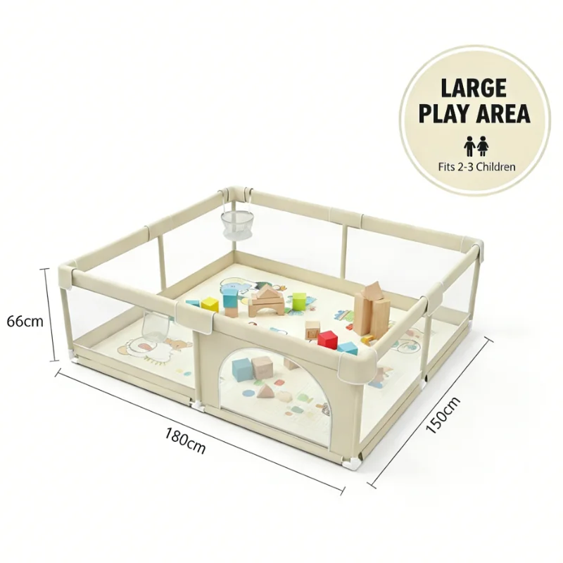 Baby-Laufstall Beige Großer Spielbereich für Babys und Kleinkinder Baby-Zaun Spielplatz mit Atmungsaktivem Netz Indoor-Bällebad