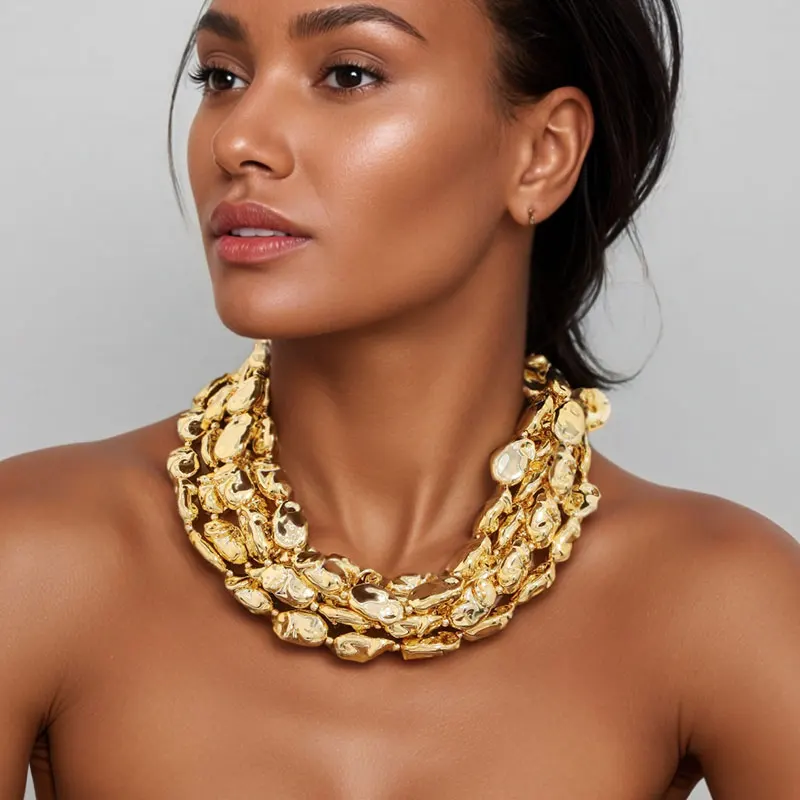 Statement-Halskette mit Lava-Textur und Mehrschichtigen Perlen für Damen und Mädchen, Hochzeits- und Partyschmuck Image