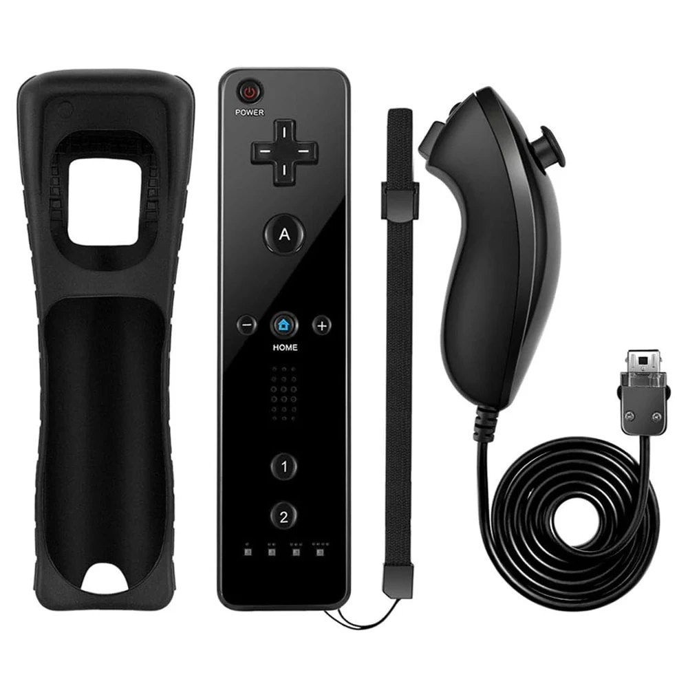 2-in-1 kabellose Bluetooth-Fernbedienung für Wii Wii U Controle Optional Motion Plus Gamepad Nunchuck Set mit Silikonhülle Image
