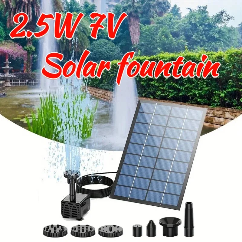 2,5W Solar-Springbrunnen im Split-Design mit 6 Fontänen und 1,20m Wasserleitungen für Garten-Solarbrunnen-Wasserpumpen-Dekoration