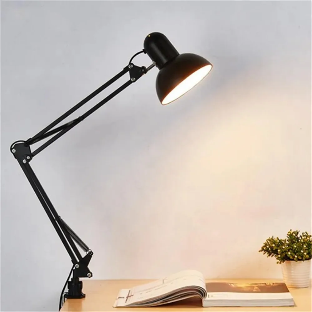 Schwenkarm-Klemmlampe, EU-US-Stecker, Schreibtischleuchte, flexibel, E27, E26, Glühbirne, 85–265 V, Büro-Studio-Beleuchtung für Arbeitszimmer, Nachttisch, Schlafzimmer
