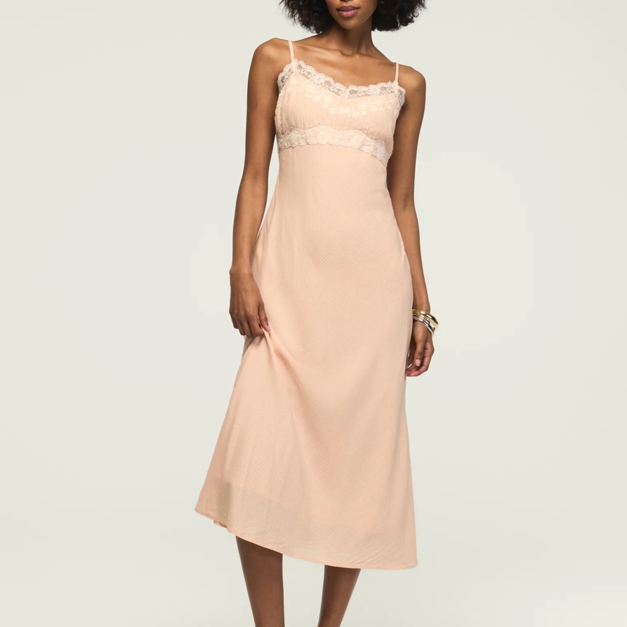 Lucky Brand Lace Trim Midi Dress - Women's Clothing Dresses Shirt Midi Dress in Blush, Size XS