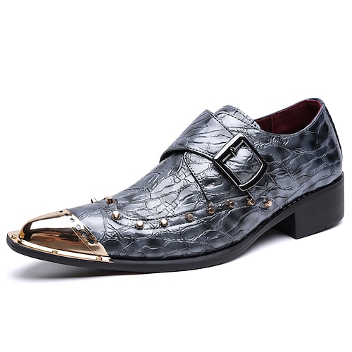 Silberne Herren-Monk-Strap-Schuhe mit Krokodilprägung – elegante, spitz zulaufende Schuhe für formelle Anlässe – modisches Schuhwerk für den Gentleman, geeignet für Hochzeiten, Bankette, Partys und Bühnenveranstaltungen