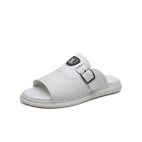 Weiße Herren-Sandalen mit Doppelschnalle – leichte und bequeme Pantoletten mit offener Zehenpartie – lässige Sommerschuhe für Resort und Pool, ideal für Reisen, Urlaub und Freizeit. Image