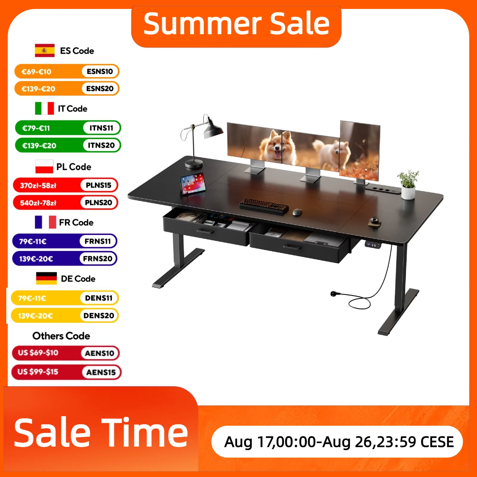 120/140/160/180/200cm Elektrisch Höhenverstellbarer Schreibtisch, Robuster Großer Sitz-Steh-Tisch, Gaming-Tisch mit Steckdose & Schublade