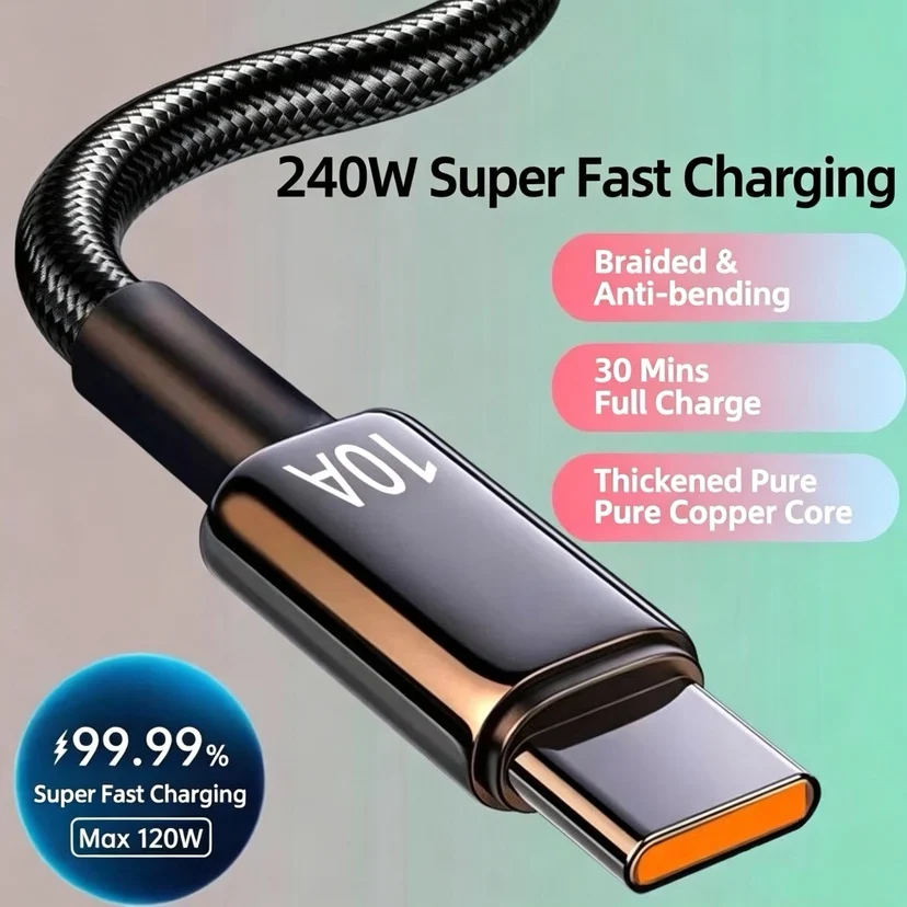 Neues 10A 240W Superschnelles Ladekabel Typ C USB-Datenübertragungskabel für Xiaomi Redmi Huawei 1/1,5/2/3m Image