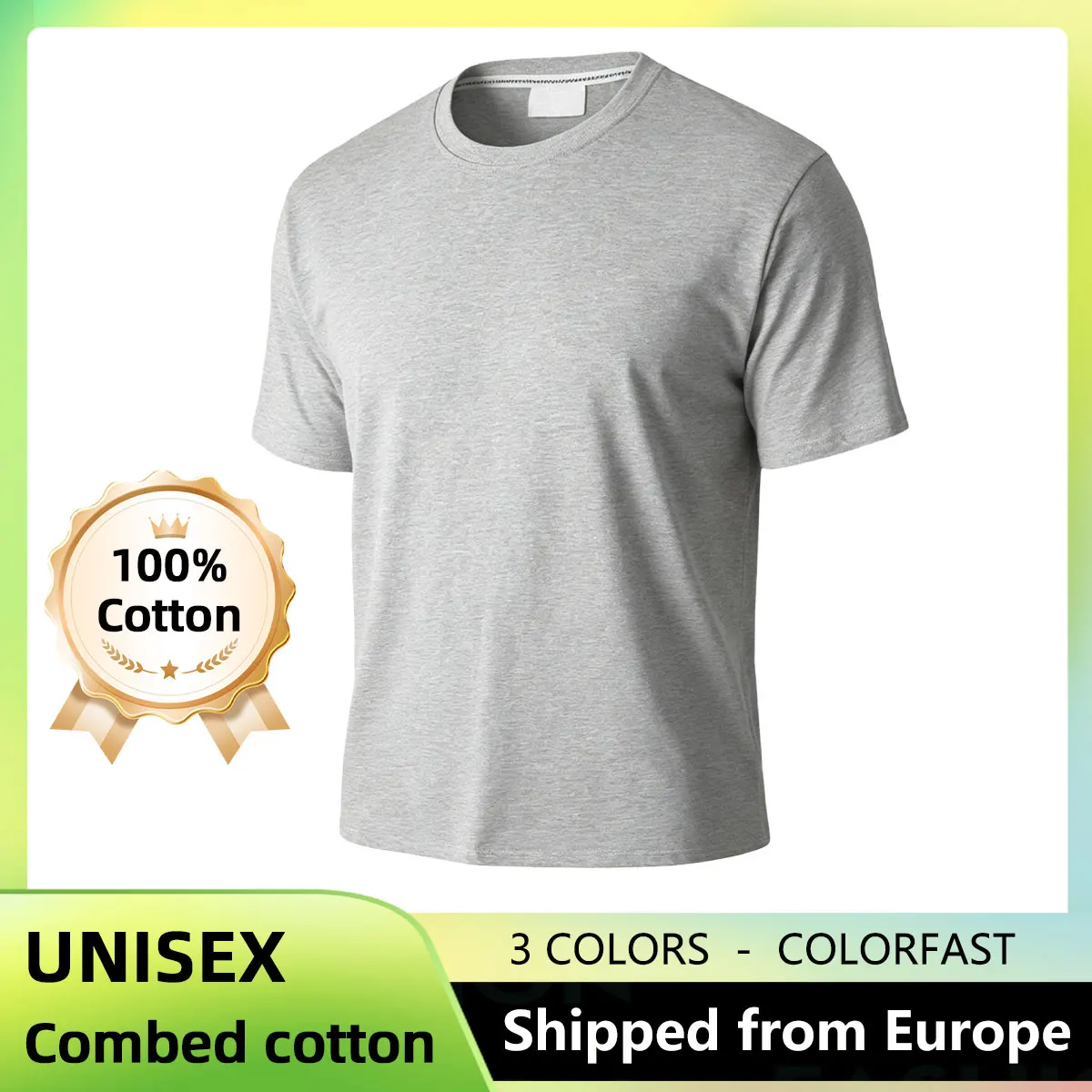 100% Baumwoll-T-Shirt, klassisch, alltagstauglich, vielseitig, Damen- und Herren-T-Shirt mit Rundhalsausschnitt, bequem und atmungsaktiv, einfarbiges Unisex-T-Shirt Image