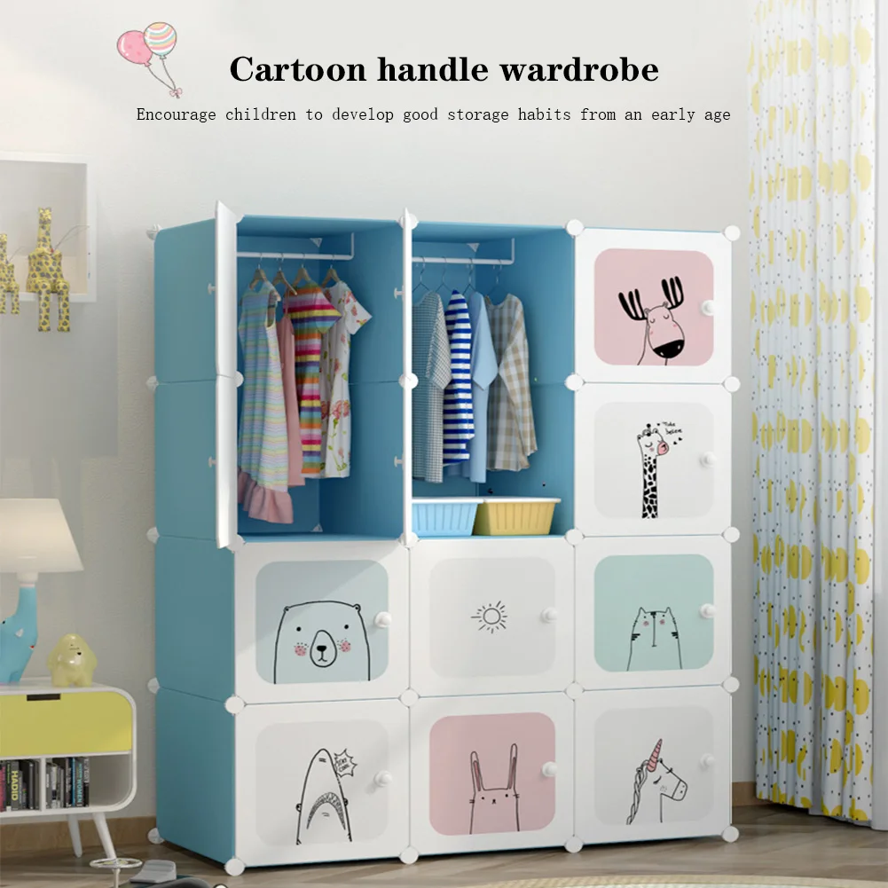 Kinder Modularer Kleiderschrank Platzsparend, Freistehender Kunststoff-Aufbewahrungsschrank DIY Kleiderständer für Schlafzimmer Kleider- und Spielzeugorganizer