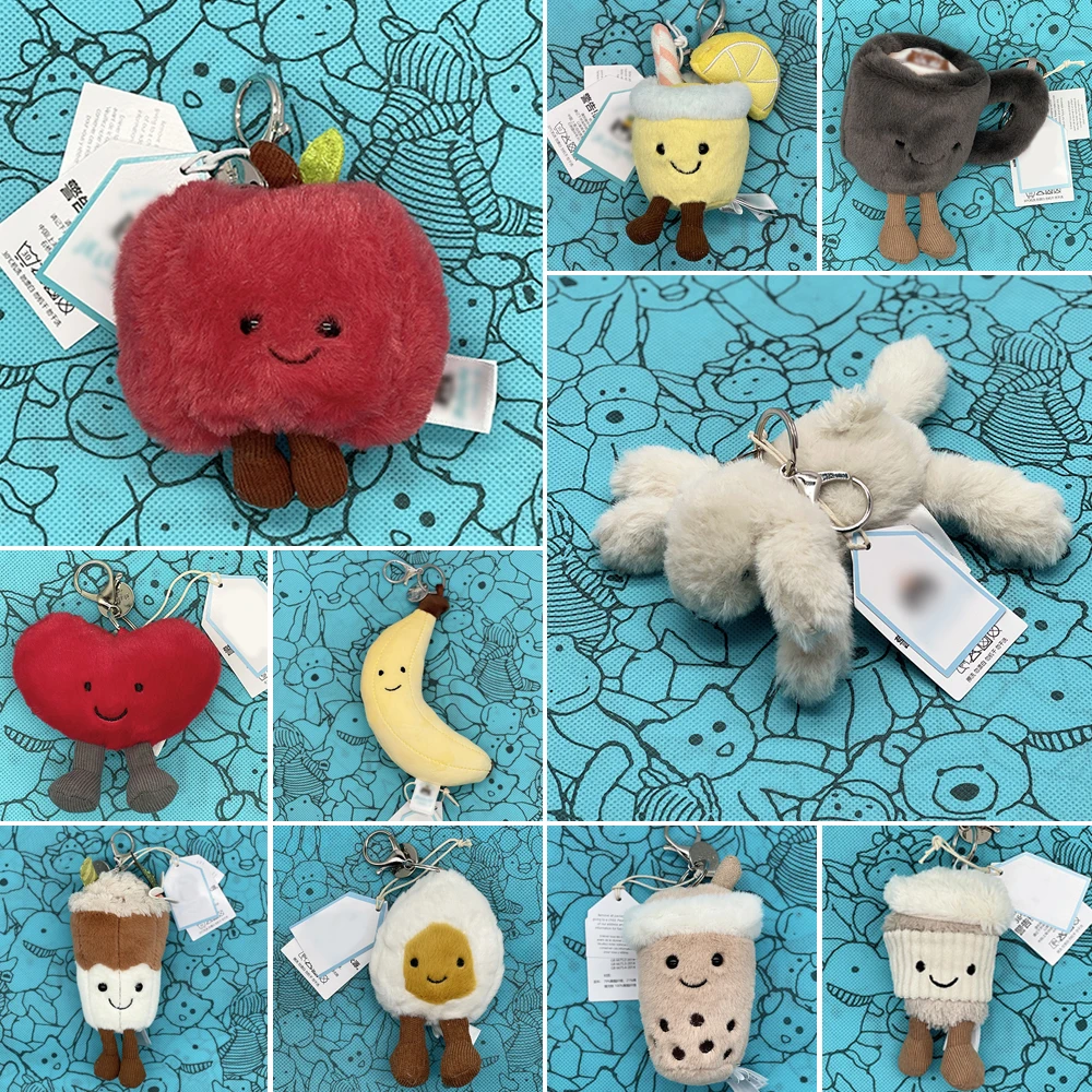 JELLYCAT Plüsch-Taschenanhänger, Apfel-Plüsch-Popcorn-Schlüsselanhänger, Plüsch-Ei-Anhänger und Plüsch-Rot-Herz-Schlüsselanhänger – ideal als Geschenke Image
