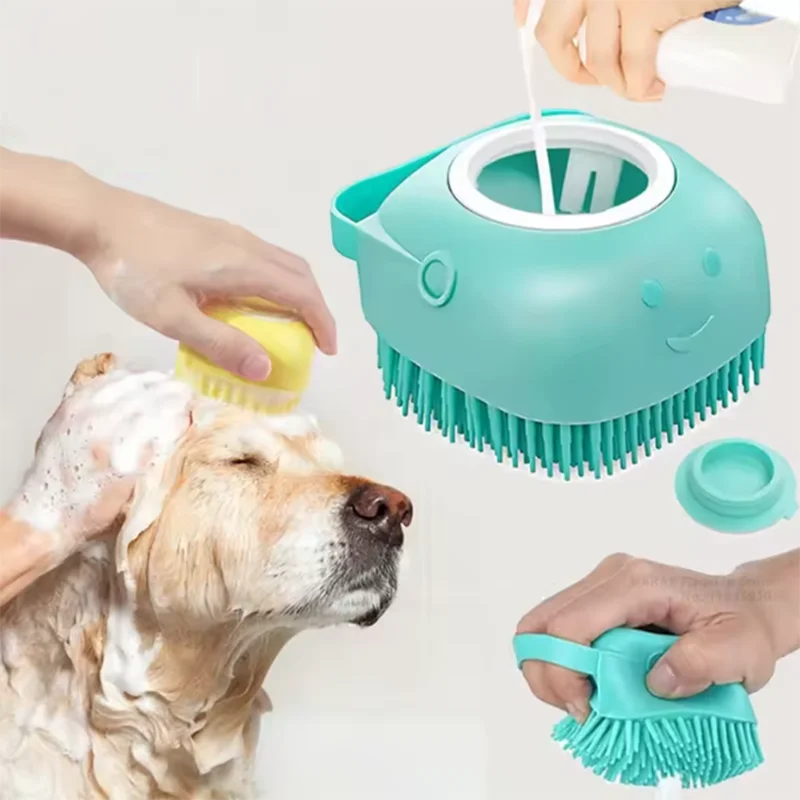 Neue Multifunktionale Weiche Silikon-Massagebürste für Welpen, Große Hunde und Katzen, Sicherheits-Massagebürste für Bad und Dusche Image