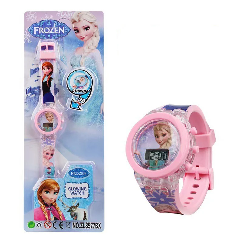 Leuchtende Frozen Elsa Kinderuhren für Mädchen Digitale Elektronische Mickey Minnie Kinderuhr Jungen Uhr Spielzeug Geburtstagsgeschenk