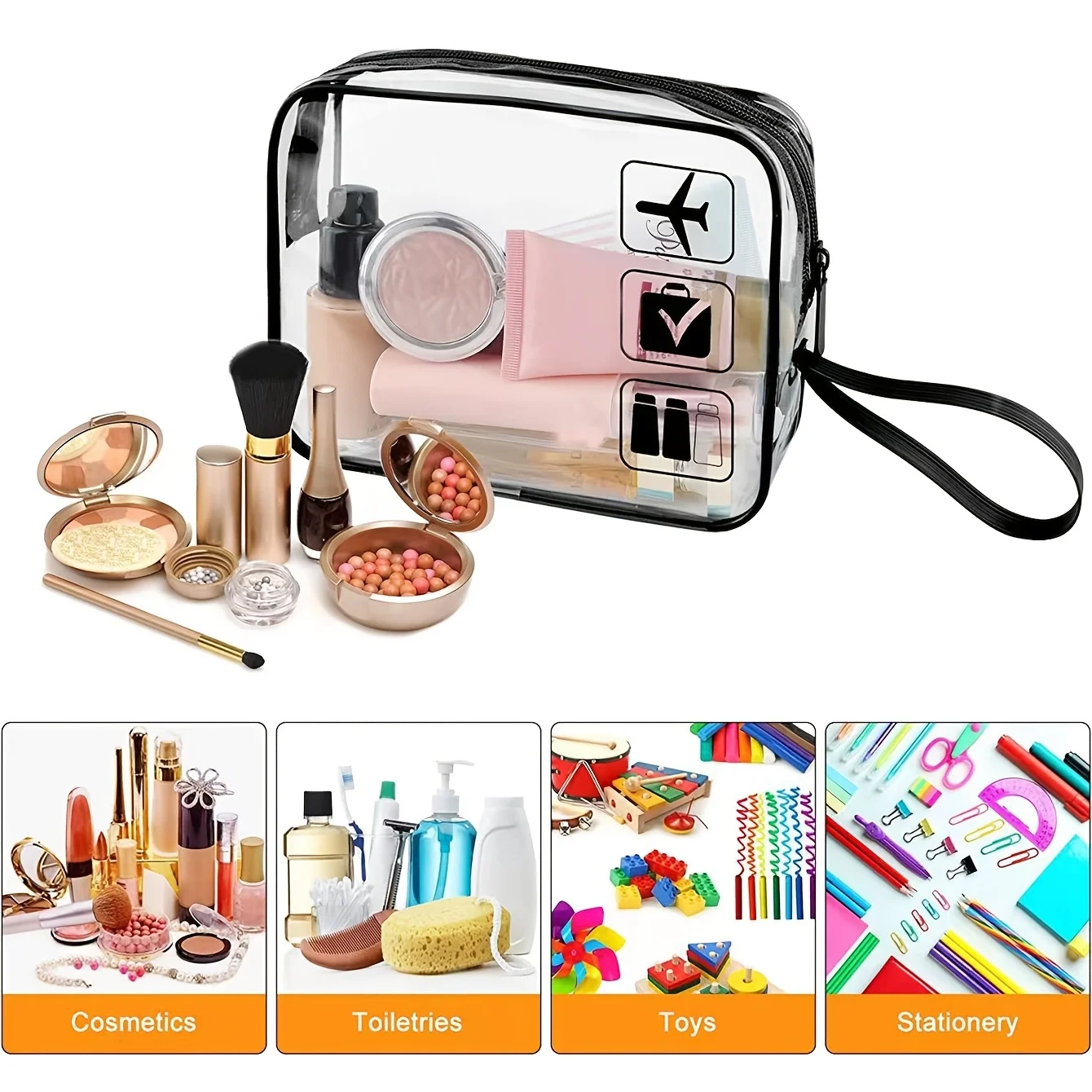 Borsa cosmetica trasparente impermeabile portatile, borsa da viaggio portatile, borsa da toilette in PVC di grande capacità