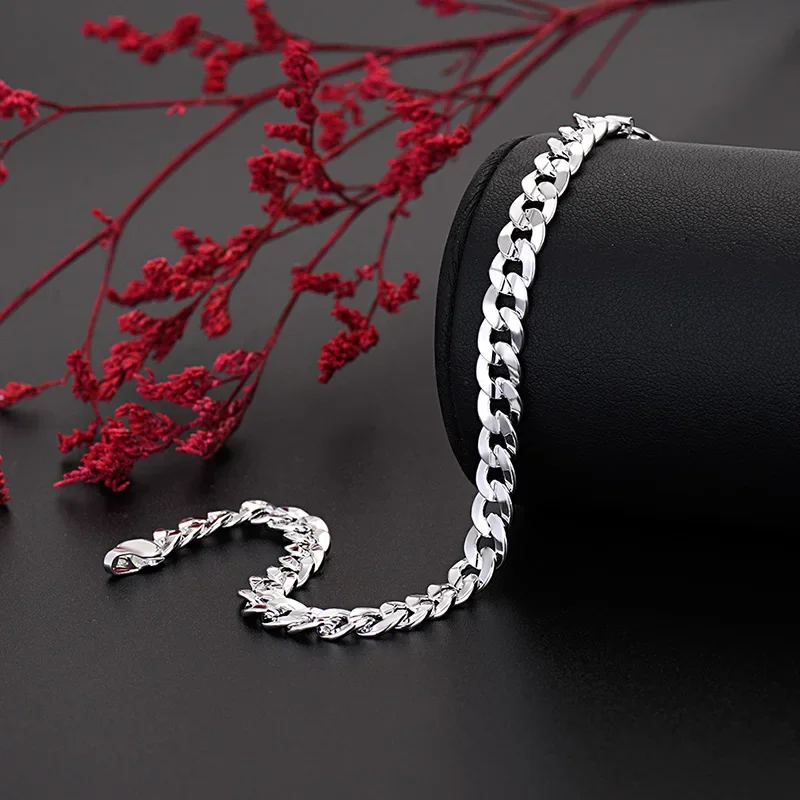 Edle 925 Sterling Silber Charm 7MM Kettenarmbänder für Männer und Frauen Edle Modeschmuck Hochzeit Party Feiertagsgeschenke Image