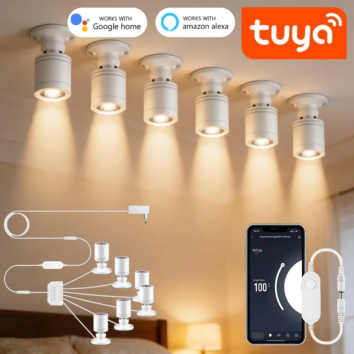 Intelligenter TUYA LED-Strahler 2/4/6er-Set mit Alexa Google Home APP Sprachsteuerung Dimmbar für Küche Weinkeller Ausstellungsregal
