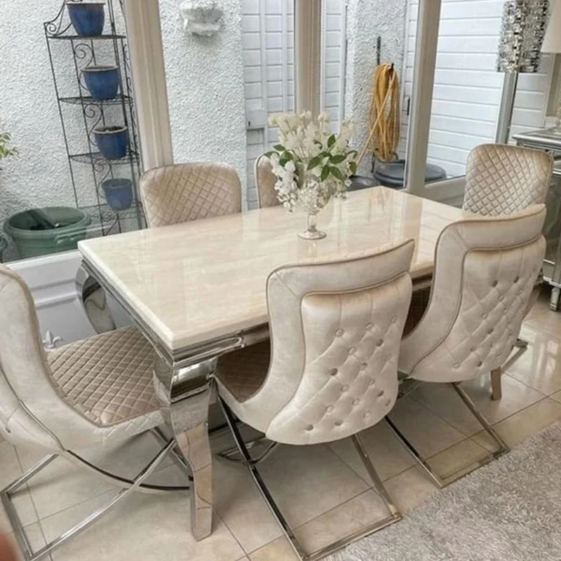 # Esszimmerstühle Beige Stühle Luxuriöser Esszimmerstuhl mit Edelstahlbeinen und Samtbezug