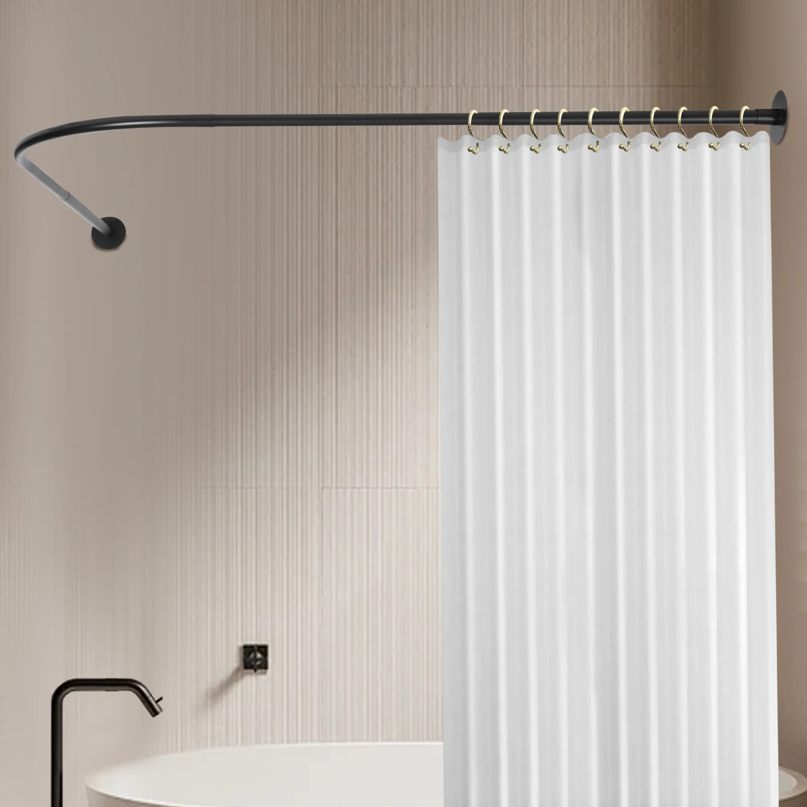 Duschvorhangstange ohne Bohren, L-Form, Duschstange für die Ecke, verstellbare Länge, Duschvorhanghalter, Duschstange für die Badewanne