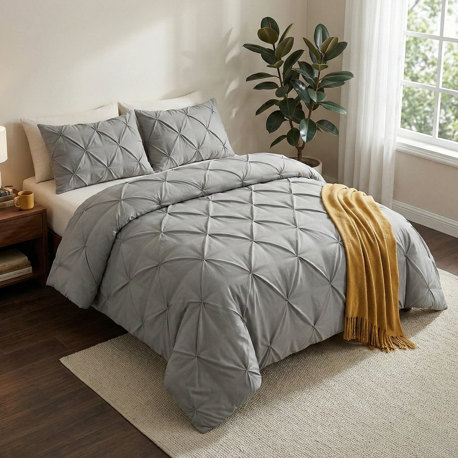 3-teiliges Bettbezug-Set in Uni-Farbe, weiches, glattes Polyester-Bettwäsche-Set mit 2 Kissenbezügen (Einlagen nicht enthalten) für Zuhause, Gäste Image